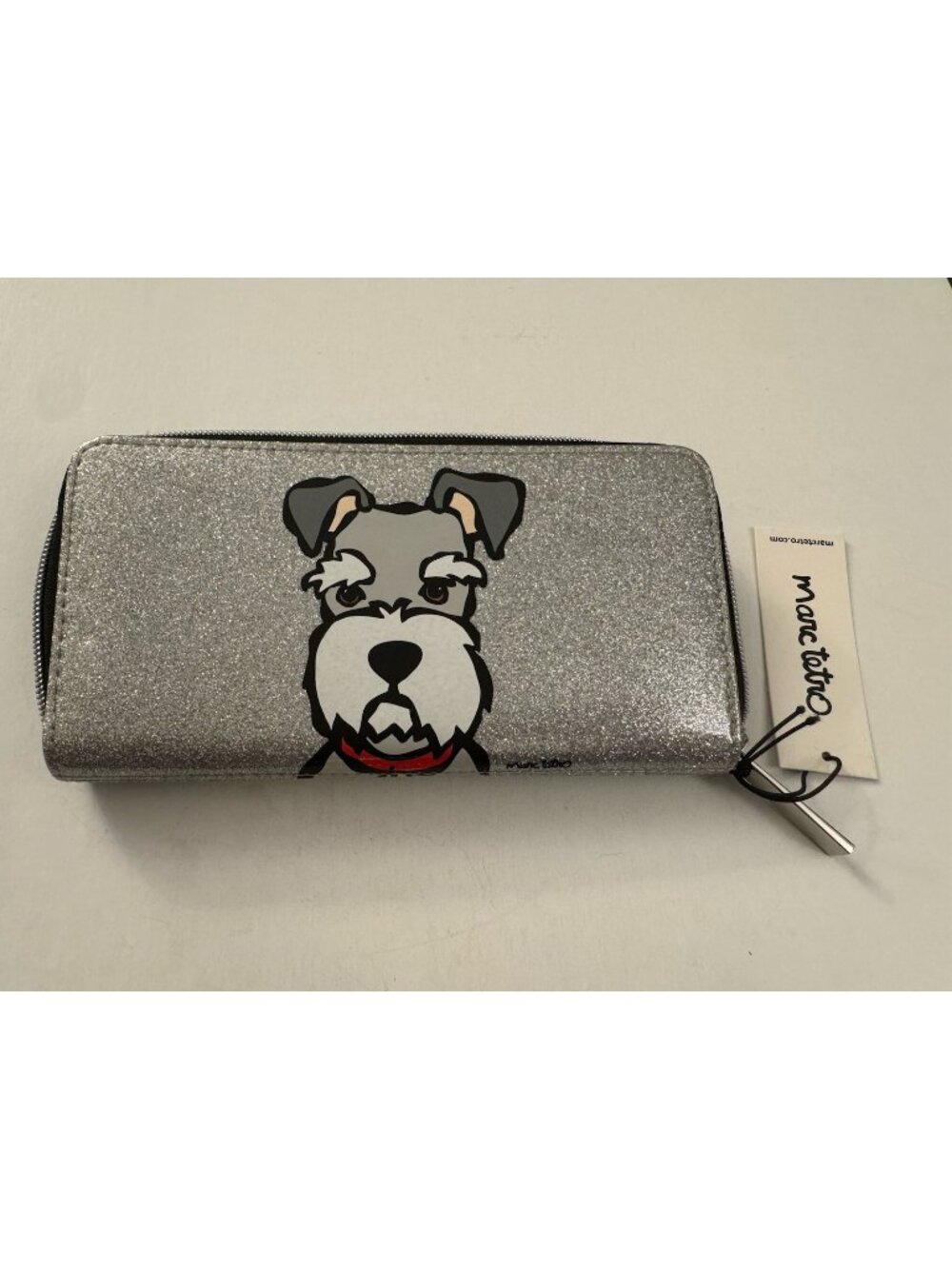 Marc Tetro Schnauzer Zip Wallet Silver Glitter Dog New BV5
